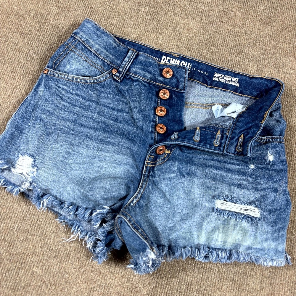 Rewash Super High Rise Vintage Reunion Shorts Womens 3 Blue Denim Distressed